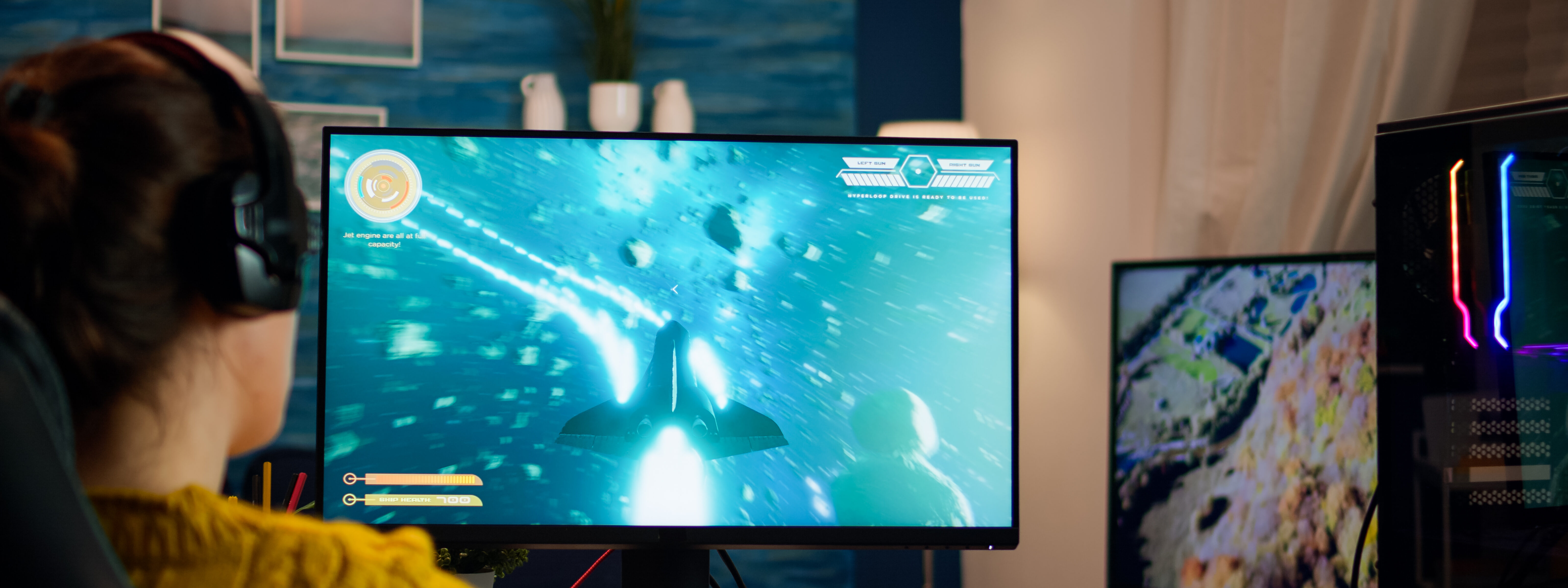 woman-plays-space-video-game-at-home-2026-03-19-02-09-51-utc